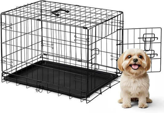 30 Inch Medium Dog Crate with Leak-Proof Tray, Folding Metal Kennel for Indoor Outdoor Travel