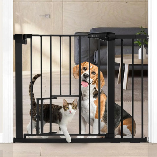 Auto-Close Baby Gate with Pet Door, Extra Wide 29.5-40.5 Inch Pressure Mounted Safety Gate for Doors and Stairs