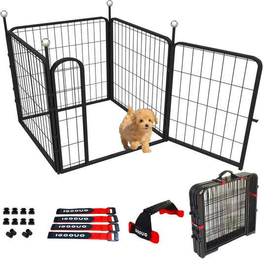 24'' Portable Dog Playpen with Easy-Carry Straps, 4 Panels Rustproof Pet Pen for Small Dogs, Camping RV Yard Use