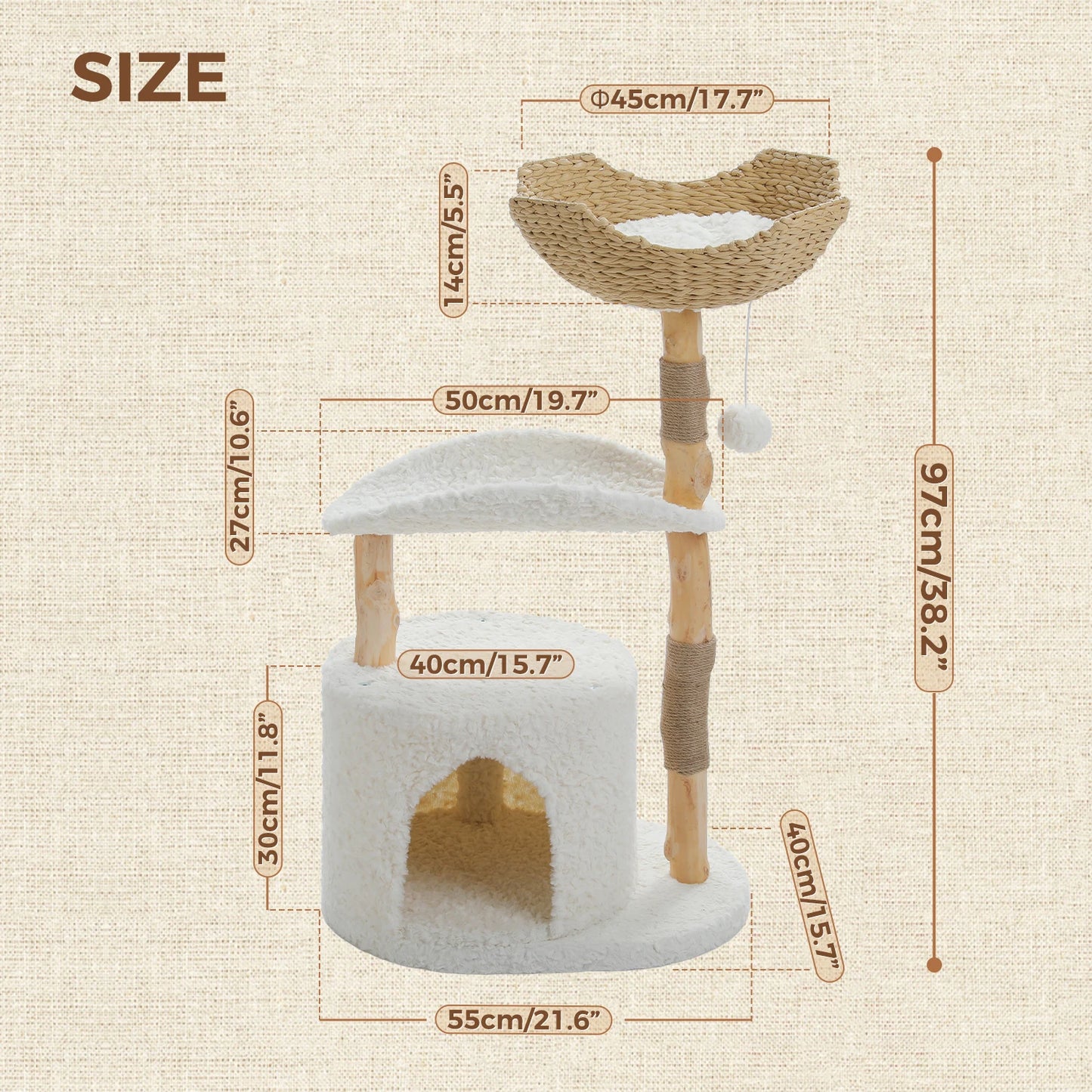 PEQULTICN Solid Wood Cat Tree Tower With Five Levels